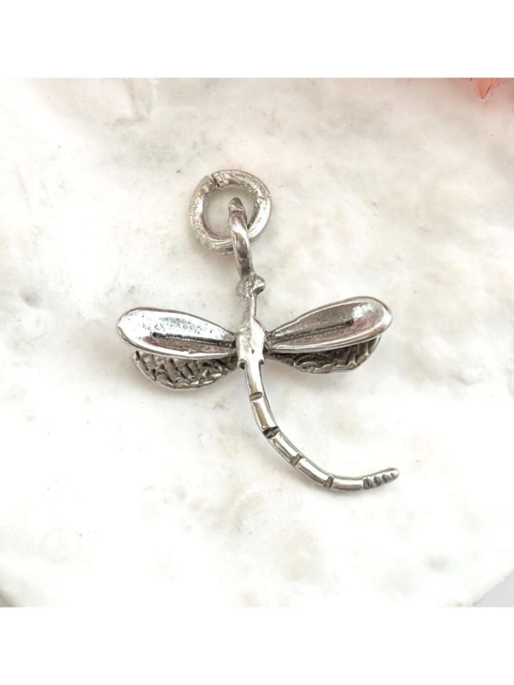 Dragonfly Figural Minimalist Dainty Sterling Silver 925 Vintage Pendant | Charm
